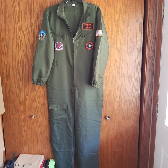 NEW ! Top Gun PeteMitchel Maverick Jumpsuit Custume Dark Green Size S